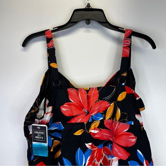 Swim Solutions Tiered Floral One Piece swimsuit black multicolor - 20W - Picture 9 of 15